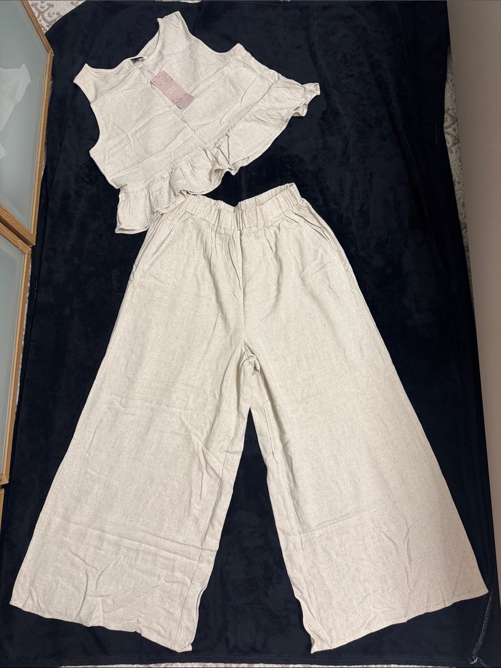 Emery Rose Linen Crop Top & Wide leg pants in Natural Cream